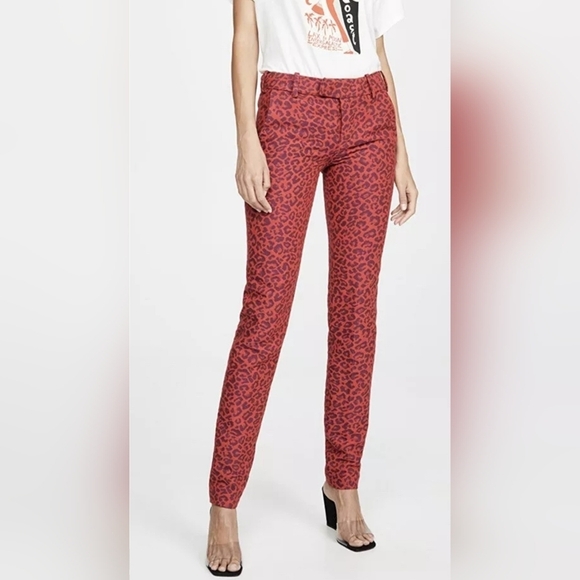Zadig & Voltaire Tissu Italien RED & BLACK Leo Leopard Jacquard Pants EU sizes - Picture 1 of 16